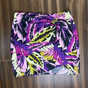 Size 8 Vibrant Leaf Foliage Print Front Knot Wrap Mini Skirt 90's Y2K Fitted